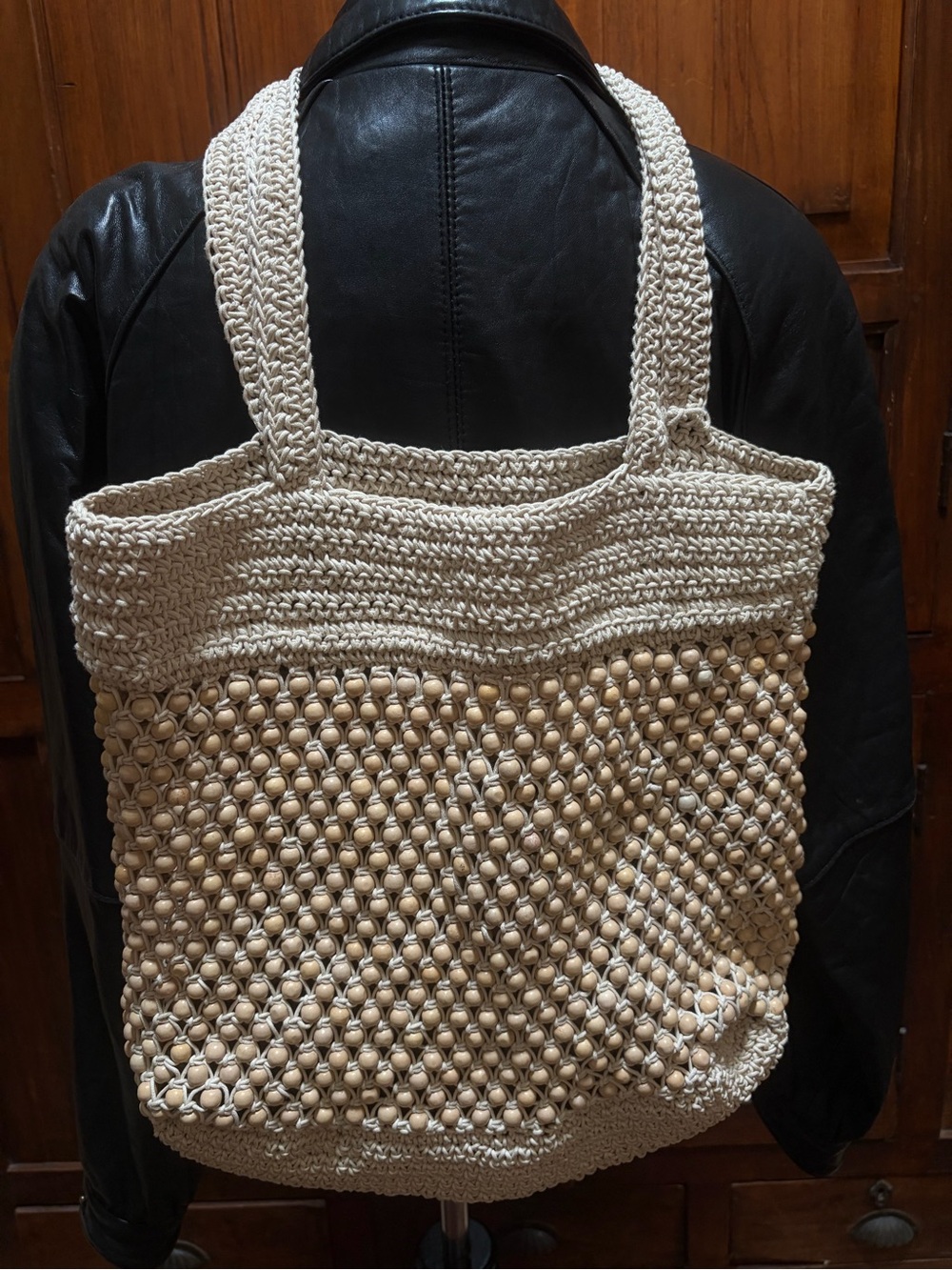 Madewell Woven Beaded Tote Bag in Natural Cream